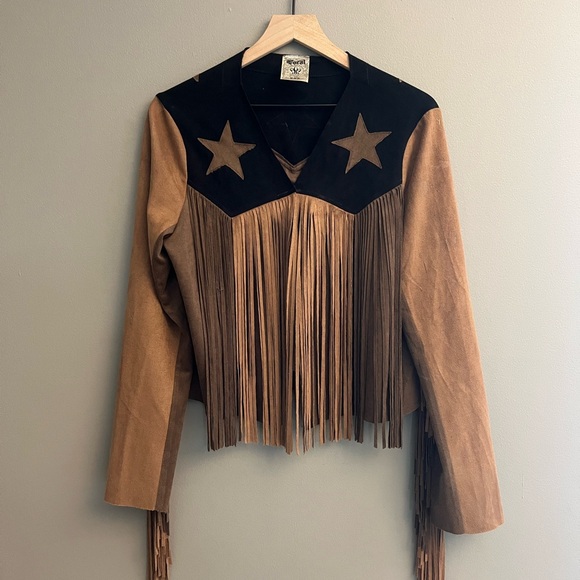 Vocal Black and Tan Star Fringe Leather Jacket - Picture 6 of 7